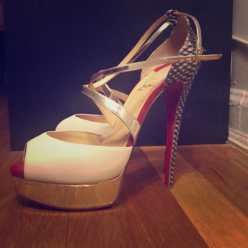 Christian Louboutin Snakeskin White Gold Platforms